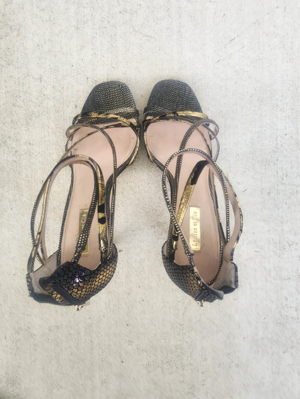 Louise et Cie Black and Gold Strappy Heeled Sandals